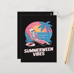 Summerween Skeleton Summer Vacation Beach Funny Postcard