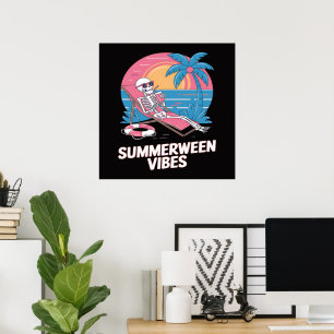 Summerween Skeleton Summer Vacation Beach Funny Poster