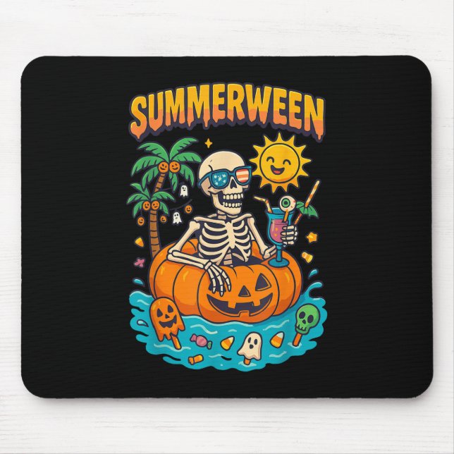 Summerween Skeleton Vibes Chillin In A Pumpkin Flo Mouse Mat (Front)