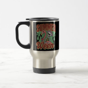 Summerween Skeleton Vibes Funny Halloween Travel Mug