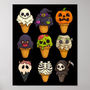 Summerween Skeleton Zombie Pumpkin Mummy Ice Cream Poster