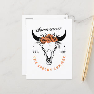 Summerween spooky summer halloween party skull postcard