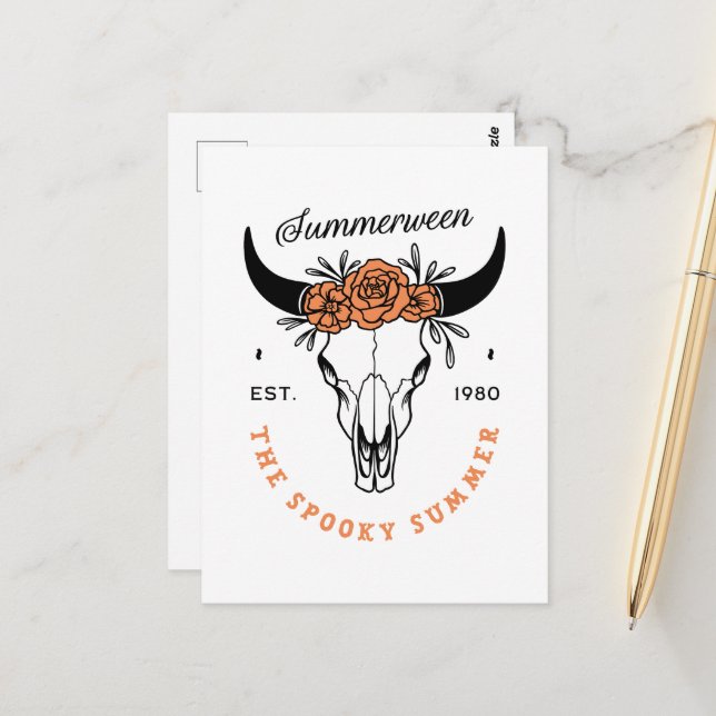 Summerween spooky summer halloween party skull postcard (Front/Back In Situ)