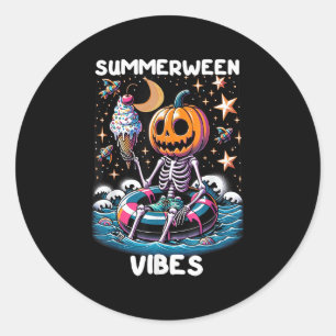 Summerween Summer Halloween Funny Skeleton Ice Cre Classic Round Sticker