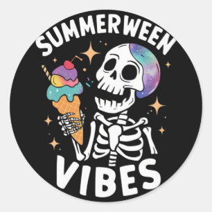 Summerween Summer Halloween Funny Skeleton Ice Cre Classic Round Sticker