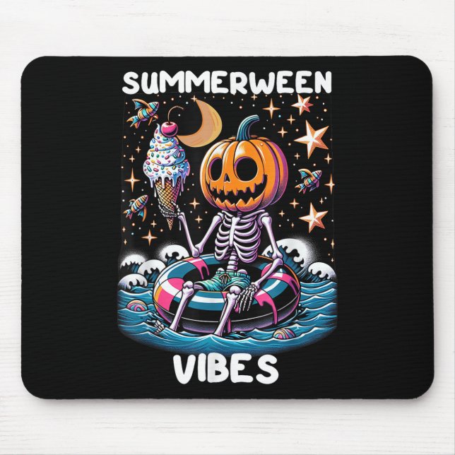 Summerween Summer Halloween Funny Skeleton Ice Cre Mouse Mat (Front)