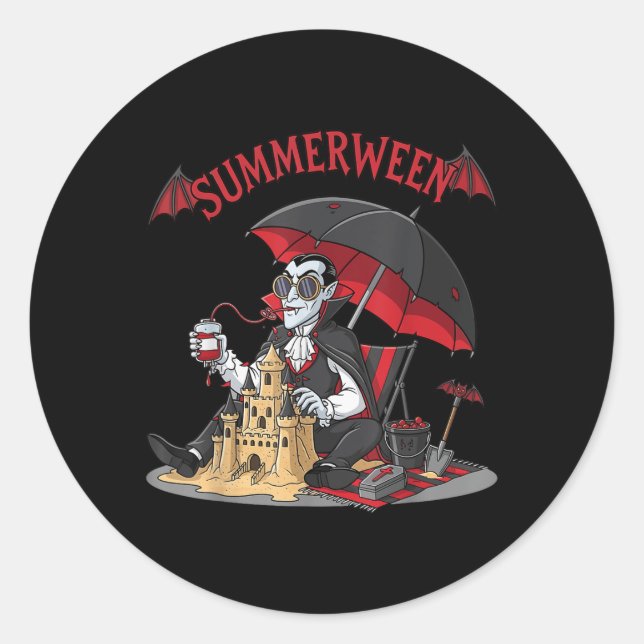 Summerween Vampire Beach Dracula Sandcastle Gothic Classic Round Sticker (Front)