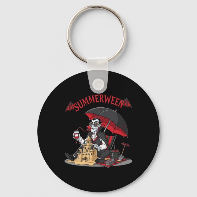 Summerween Vampire Beach Dracula Sandcastle Gothic Key Ring (Front)