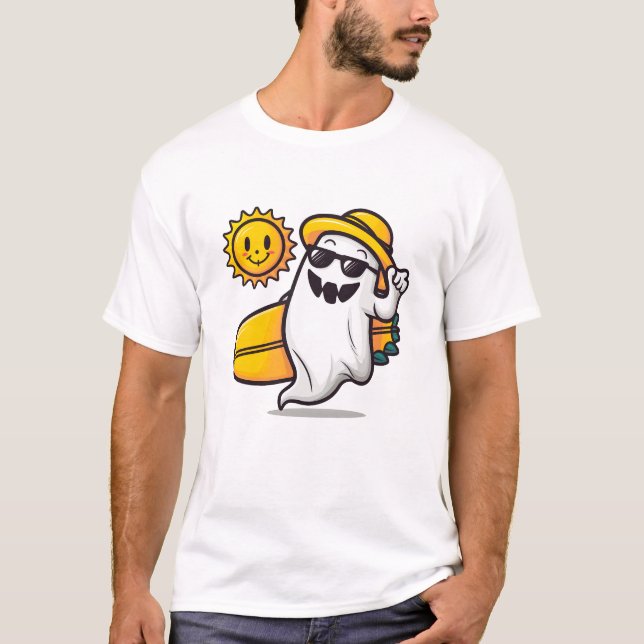 Summerween Vibes: Cute and Spooky Summer Ghost  T-Shirt (Front)