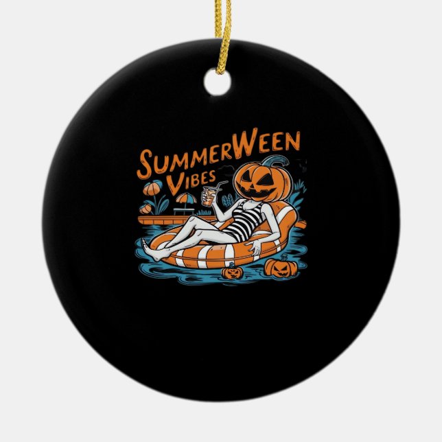 Summerween Vibes For Spooky Summer, Halloween Gift Ceramic Tree Decoration (Front)