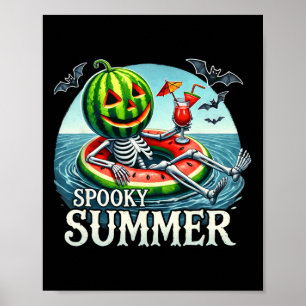Summerween Vibes Funny Skeleton Halloween Beach Va Poster