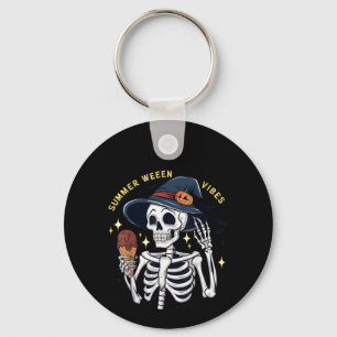 Summerween Vibes Funny Skeleton IceCream Summer Va Key Ring