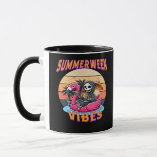 Summerween Vibes Grim Reaper Flamingo Float Retro  Mug