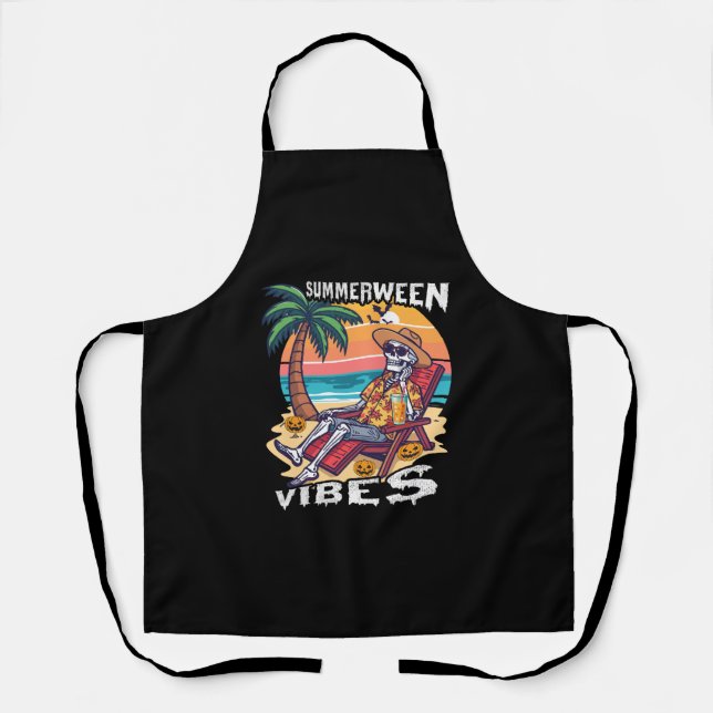 Summerween Vibes Halloween Skeleton Apron (Front)
