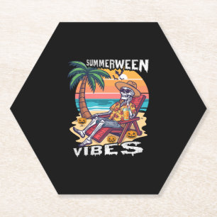 Summerween Vibes Halloween Skeleton Paper Coaster