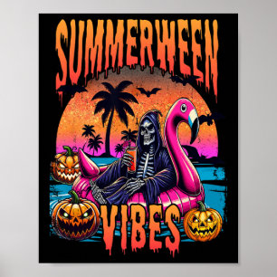 Summerween Vibes Halloween Summer Vacation Skeleto Poster