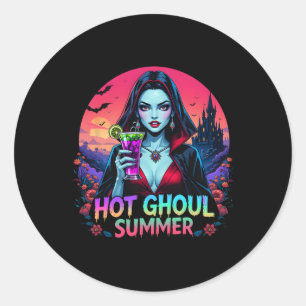 Summerween Vibes Ice Cream Funny Hot Ghoul Summer Classic Round Sticker