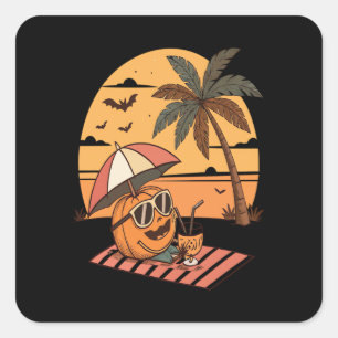 Summerween Vibes – Pumpkin On Vacation Square Sticker