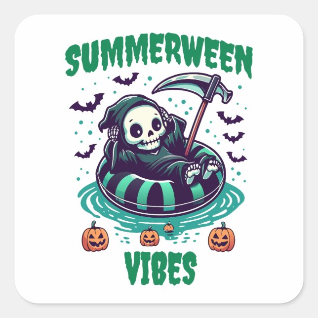 Summerween Vibes – Reaper Relaxed Square Sticker (Front)