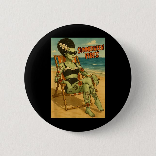 Summerween Vibes Retro Beach Gothic Style Tee  6 Cm Round Badge (Front)
