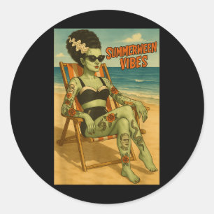 Summerween Vibes Retro Beach Gothic Style Tee Classic Round Sticker