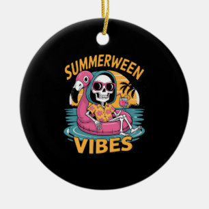 Summerween Vibes Skeleton Flamingo Float Summer Ha Ceramic Tree Decoration