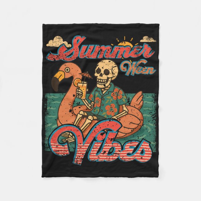 Summerween Vibes Skeleton Flamingo Float Summer Ha Fleece Blanket (Front)