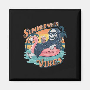 Summerween Vibes Skeleton Flamingo Float Summer Ha Magnet