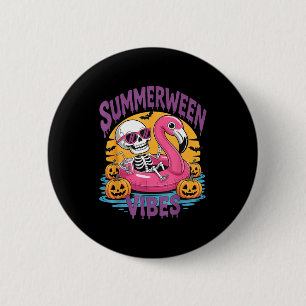 Summerween Vibes Skeleton Flamingo Spooky Hallowee 6 Cm Round Badge
