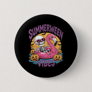 Summerween Vibes Skeleton Flamingo Spooky Hallowee 6 Cm Round Badge
