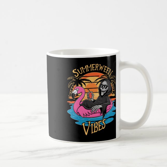 Summerween Vibes Skeleton Flamingo Spooky Hallowee Coffee Mug (Right)