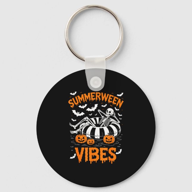 Summerween vibes skeleton floating pool pumpkin key ring (Front)