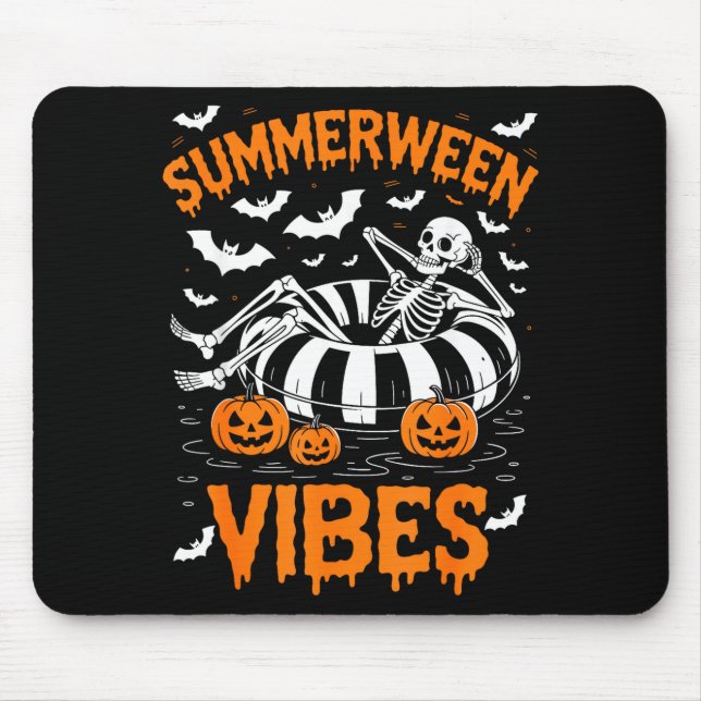 Summerween vibes skeleton floating pool pumpkin mouse mat (Front)