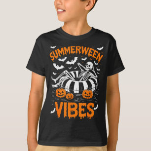 Summerween vibes skeleton floating pool pumpkin T-Shirt