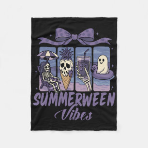 Summerween Vibes Skeleton Ghost Beach Party Hallow Fleece Blanket
