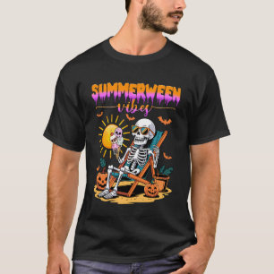 Summerween Vibes Skeleton Halloween Summer Beach V T-Shirt