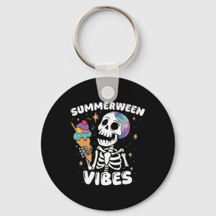 Summerween Vibes Skeleton Ice Cream Art Summer Hal Key Ring
