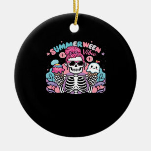 Summerween Vibes Skeleton IceCream Summer Vacation Ceramic Tree Decoration