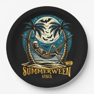 Summerween Vibes Skeleton Pumpkin Skeleton Summer Paper Plate