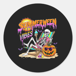 Summerween Vibes Skeleton Pumpkin Spooky Vacation Classic Round Sticker