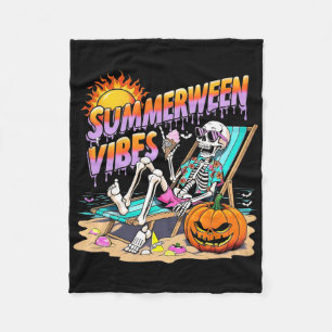 Summerween Vibes Skeleton Pumpkin Spooky Vacation Fleece Blanket