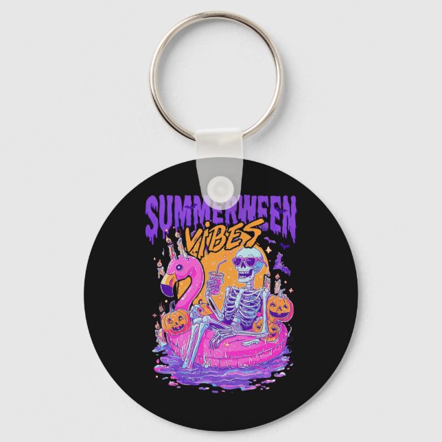 Summerween Vibes Skeleton Pumpkin Spooky Vacation  Key Ring (Front)
