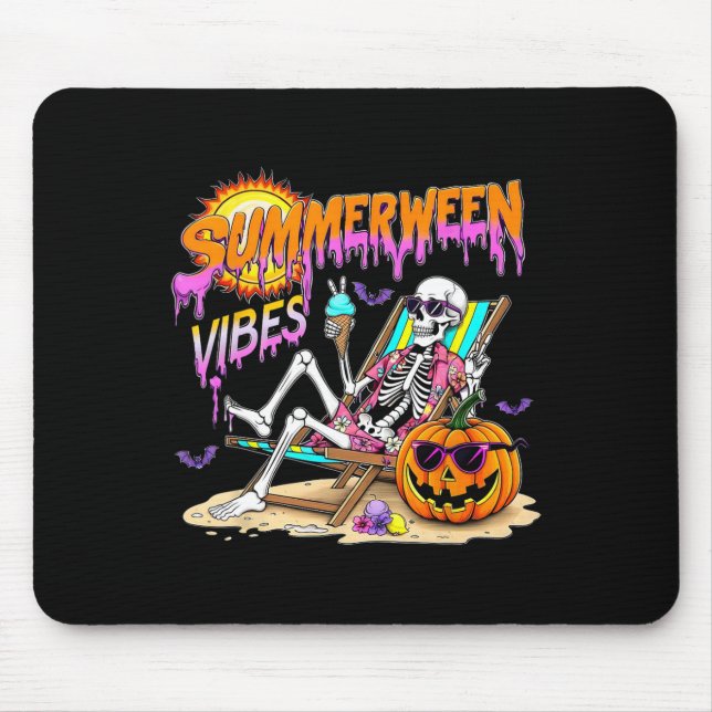 Summerween Vibes Skeleton Pumpkin Spooky Vacation  Mouse Mat (Front)