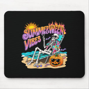 Summerween Vibes Skeleton Pumpkin Spooky Vacation Mouse Mat