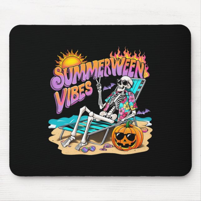 Summerween Vibes Skeleton Pumpkin Spooky Vacation  Mouse Mat (Front)