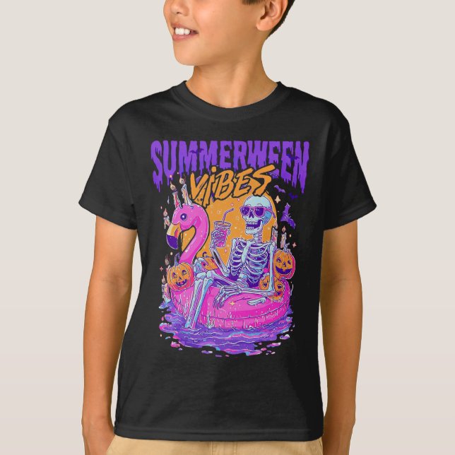 Summerween Vibes Skeleton Pumpkin Spooky Vacation  T-Shirt (Front)