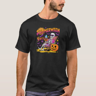 Summerween Vibes Skeleton Pumpkin Spooky Vacation  T-Shirt