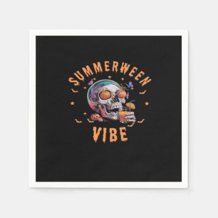 Summerween Vibes Skeleton Pumpkin Summer Vacation Napkin