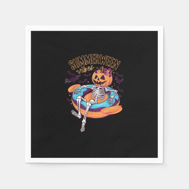 Summerween Vibes Skeleton Pumpkin Summer Vacation Napkin (Front)