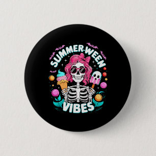 Summerween Vibes Skeleton Spooky Vacation Hallowee 6 Cm Round Badge